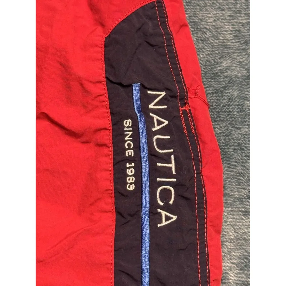 Nautica Mens Swimwear Size M Board Shorts Red Nylon Colorblock Swim Trunks 31 In